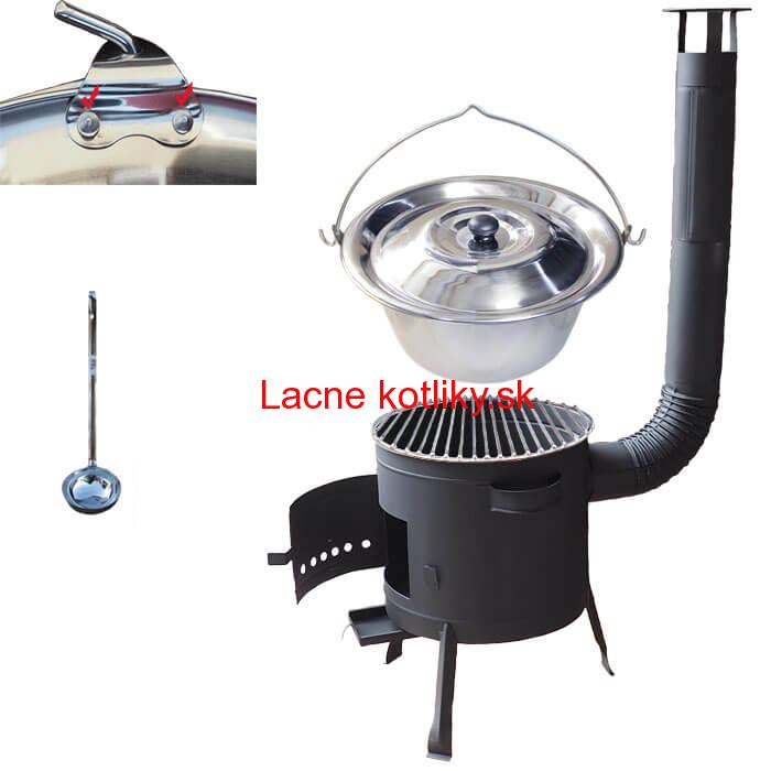 Nerezový kotlík 20 L (0,8 mm) s nitmi INOX + Nerezový rošt 45 cm + nízka žiaruvzdorná kotlina 42 cm PLUS 600