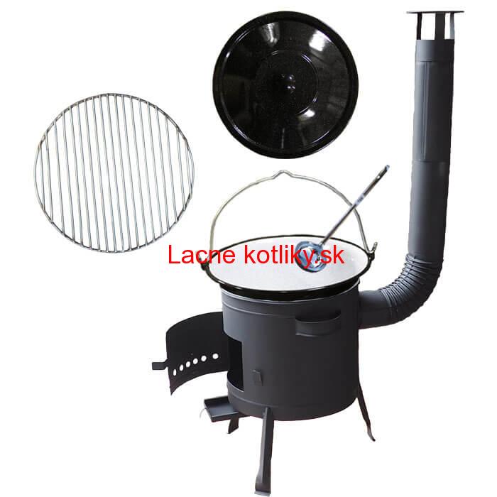 Smaltovaný kotlík 20 L + Nerezový rošt 45 cm + nízka žiaruvzdorná kotlina 42 cm PLUS 600