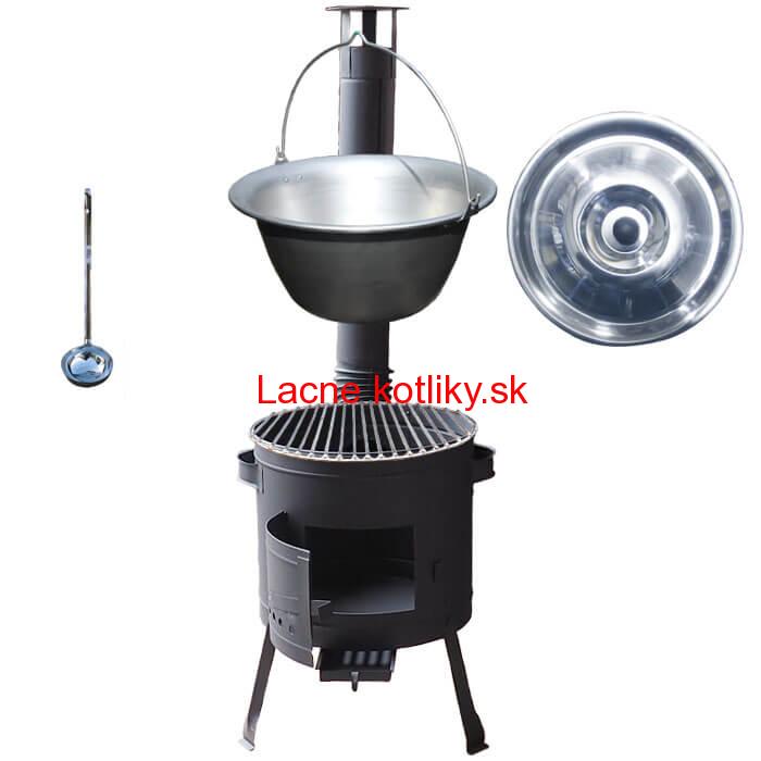 Nerezový kotlík 20 L (1,5 mm) + Nerezový rošt 45 cm + nízka žiaruvzdorná kotlina 42 cm PLUS 600