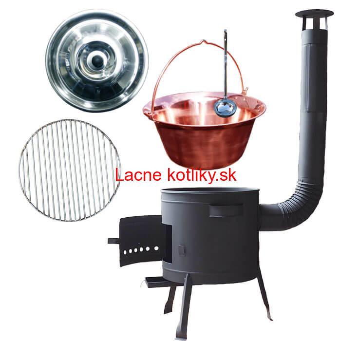 Medený kotlík 20 L (1,2 mm) + Nerezový rošt 45 cm + nízka žiaruvzdorná kotlina 42 cm PLUS 600