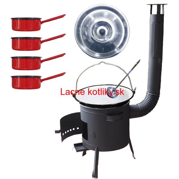 Smaltovaný kotlík 16 L + smaltované rajnice 4 ks + nízka žiaruvzdorná kotlina 39 cm PLUS 600