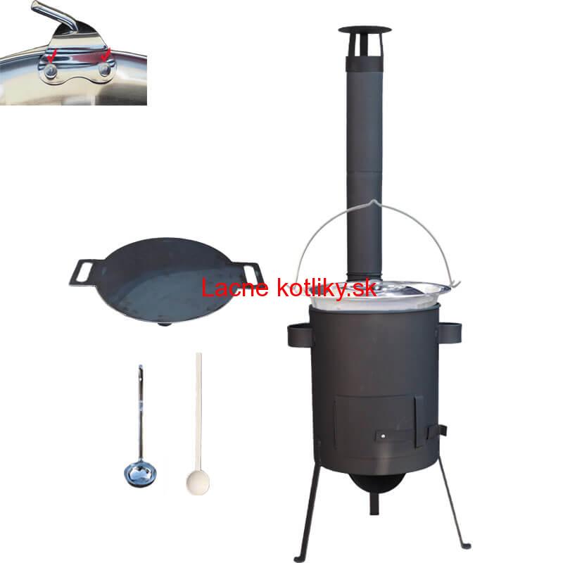 Nerezový kotlík 15 L (0,8 mm) s nitmi + železná panvica 38 cm UNI + kotlina 36 cm PLUS 600 4 MM