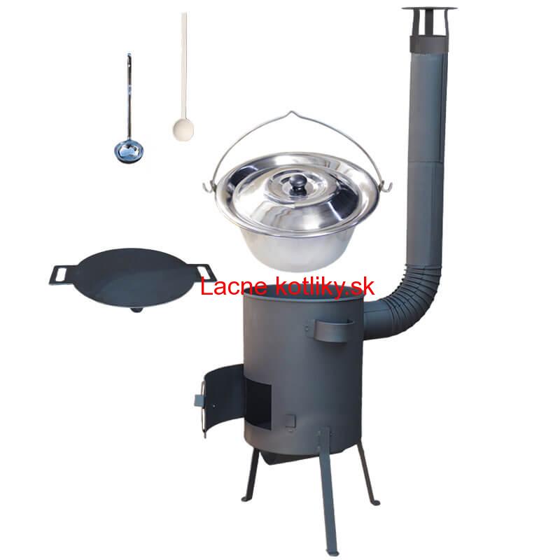 Nerezový kotlík 22 L (0,8 mm) INOX + železná panvica 44 cm UNI + kotlina 42 cm PLUS 600 4 MM