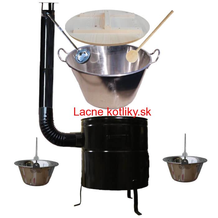 Zabíjačkový nerezový kotol 100 L, kovová kotlina 60 cm, smaltovaná pokrievka + 2 servírovacie antikorové kotlíky
