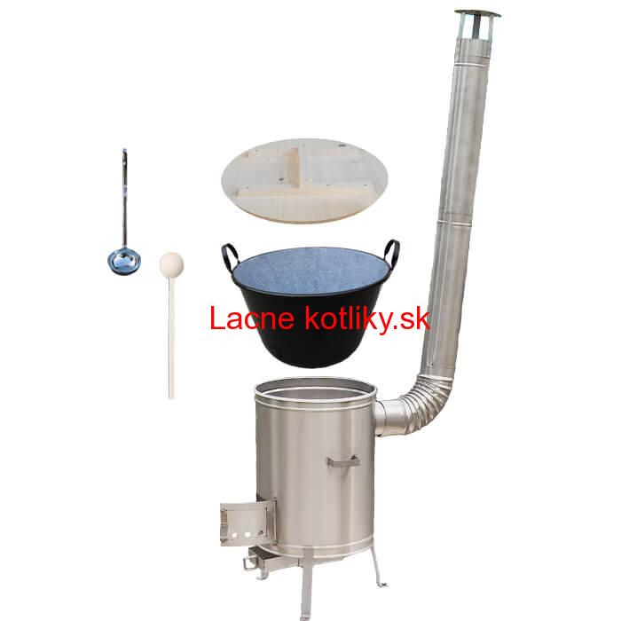 Zabíjačkový smaltovaný kotol 100 L + nerezová kotlina 60 cm + vareška a naberačka