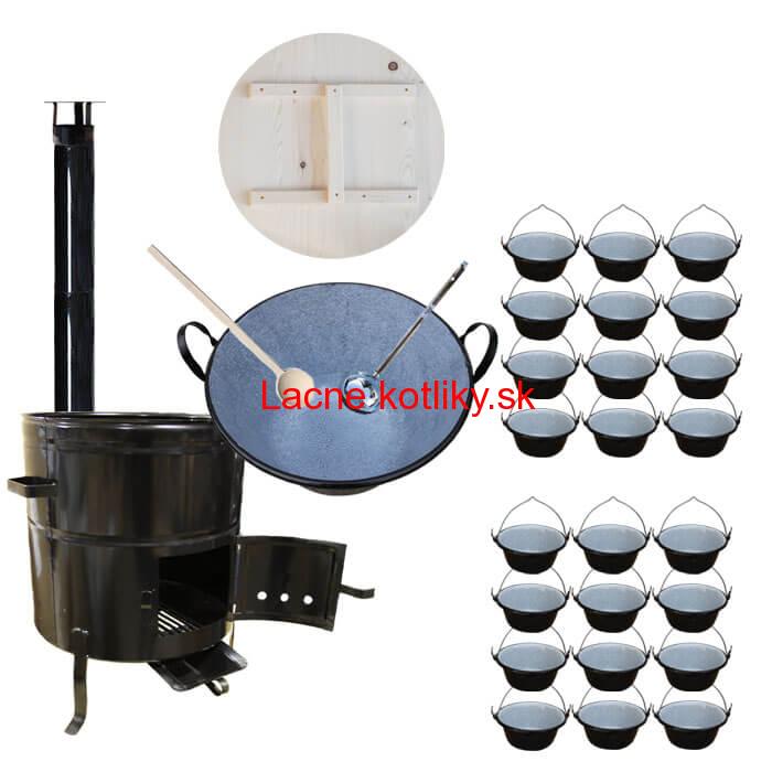 Smaltovaný kotol 100 L + servírovacie kotlíky (24 ks) + vareška a naberačka BIG PARTY