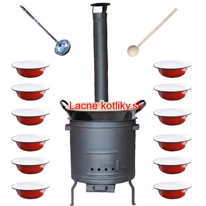 Smaltovaný kotol 100 L + smaltované taniere + vareška a naberačka PLUS 600 PLUS 600