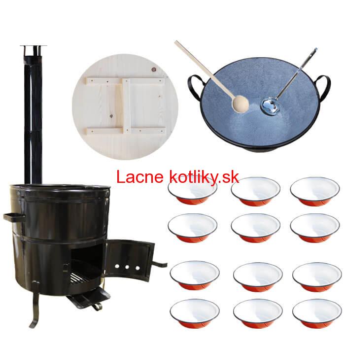 Smaltovaný kotol 100 L + smaltované taniere 12 ks + vareška a naberačka BIG PARTY