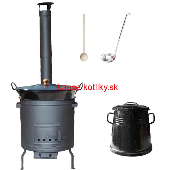 Smaltovaný kotol 80 L + žiaruvzdorná kotlina 60 cm PLUS 600 + Nádoba na masť 10 L