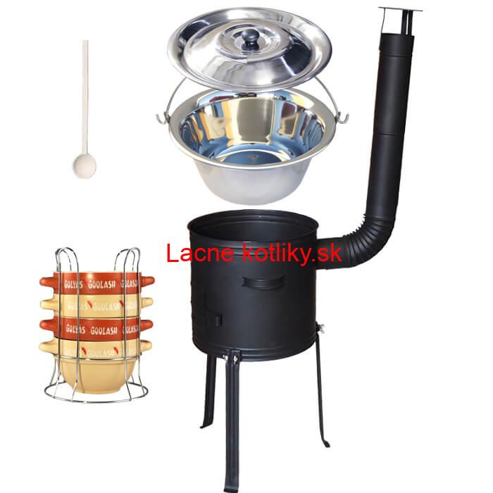 Nerezový kotlík 22 L (0,8 mm) INOX + misky na guláš 4 ks + žiaruvzdorná kotlina 42 PLUS 700