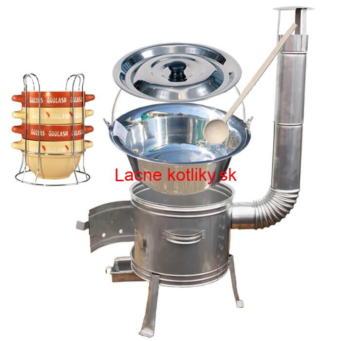 Nerezový kotlík 22 L (0,8 mm) INOX + misky na guláš 4 ks + nerezová kotlina 42 cm TOPLUX