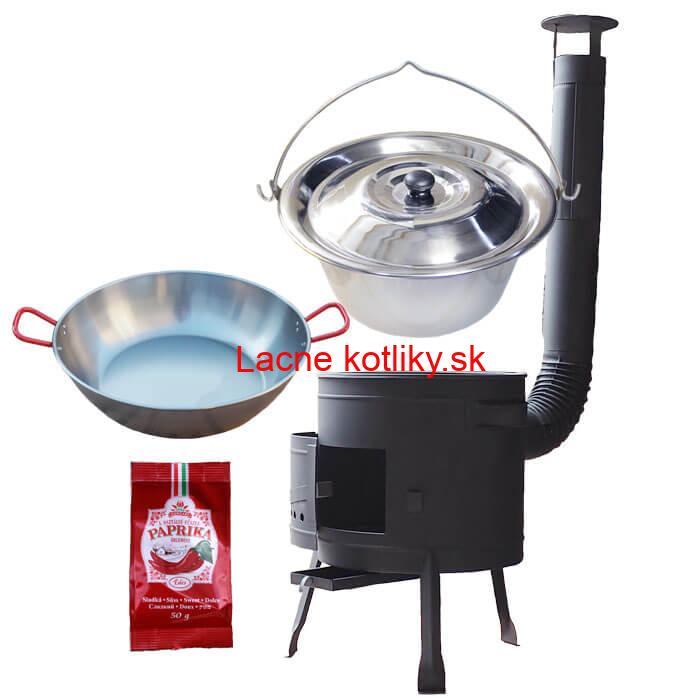 Nerezový kotlík 22 L (0,8 mm) INOX + Panvica PAELLA (WOK) 45 cm + sladká paprika 50 g + nízka kotlina 42 PLUS 600