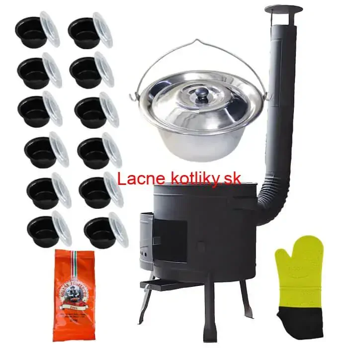 Nerezový kotlík 22 L (0,8 mm) + misky 12 ks + nízka žiaruvzdorná kotlina (0,8 mm) 42 PLUS 600