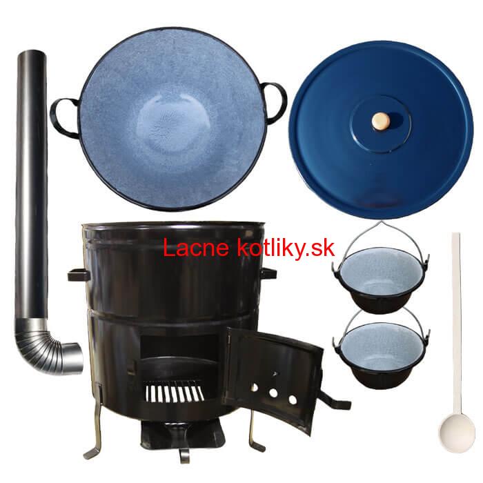 Zabíjačkový smaltovaný kotol 70 L + kovová kotlina 56 cm + 2 servírovacie kotlíky