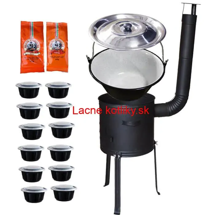 Smaltovaný kotlík 22 L (1,2 mm) + žiaruvzdorná kotlina 42 cm Plus 700 + misky 12 ks + 2 x korenie na guláš 100 g