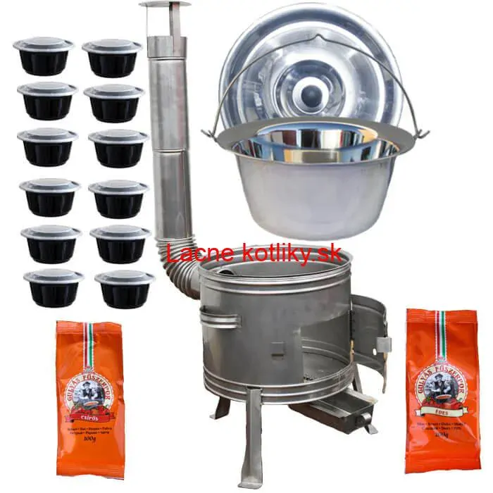 Nerezový kotlík 22 L (0,8 mm) INOX + nerezová kotlina 42 cm TOPLUX + misky 12 ks + 2 x korenie na guláš 100 g