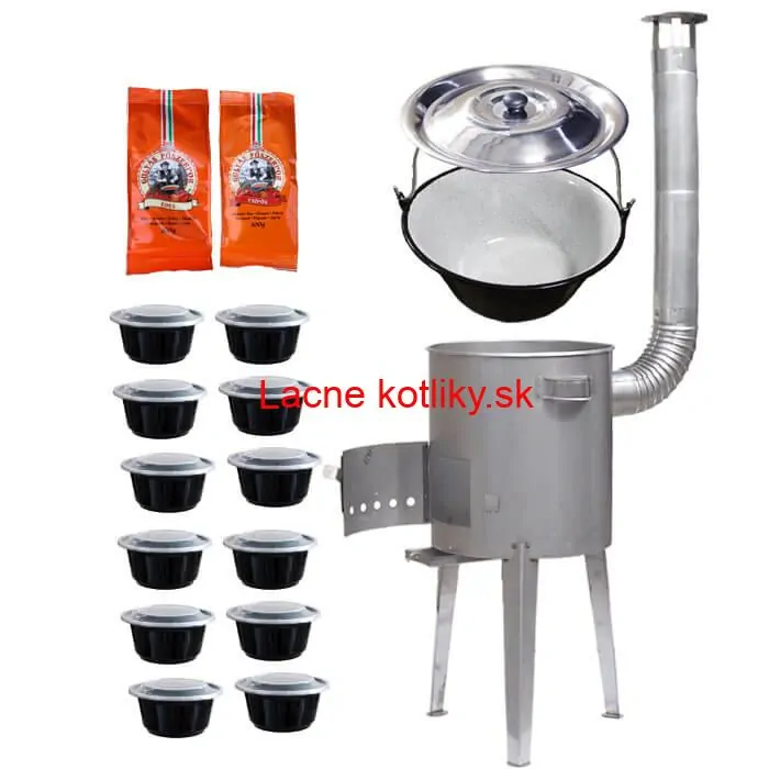 Smaltovaný kotlík 22 L (1,2 mm) + nerezová kotlina 42 cm LUXUS + misky 12 ks + 2 x korenie na guláš 100 g