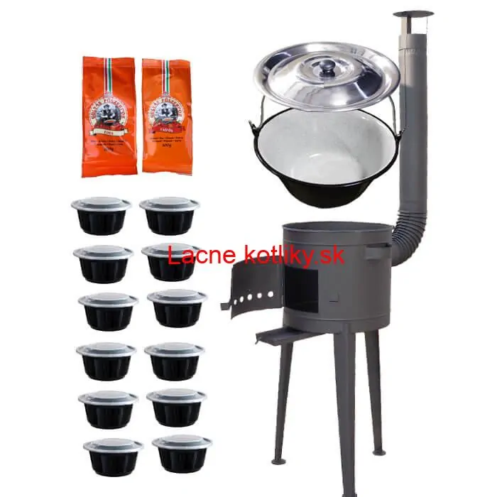 Smaltovaný kotlík 22 L (1,2 mm) + vysoká žiaruvzdorná kotlina (2,0 mm) HODO 42 cm PLUS 600 + misky 12 ks + 2 x korenie na guláš 100 g