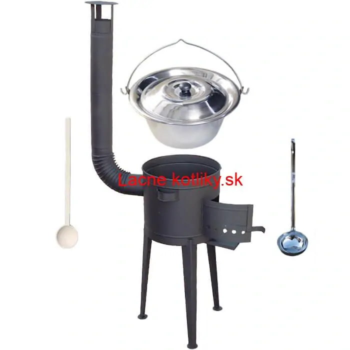 Nerezový kotlík 22 L (0,8 mm) + vysoká žiaruvzdorná kotlina (1,5 mm) HODO 42 cm PLUS 600 + vareška + naberačka