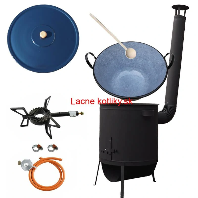 Smaltovaný kotol 70 L na zabíjačku + žiaruvzdorná kotlina 53 PLUS 600 4 MM + horák 7,5 kW + vareška