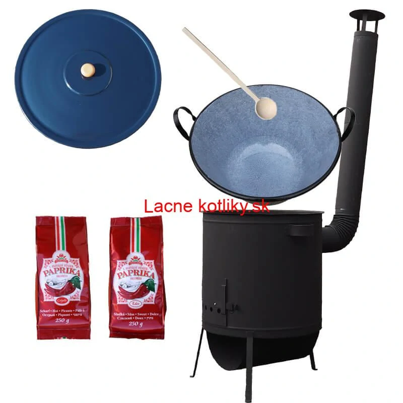 Smaltovaný kotol 60 L na zabíjačku + žiaruvzdorná kotlina 53 PLUS 600 4 MM + sladká a štipľavá paprika + vareška