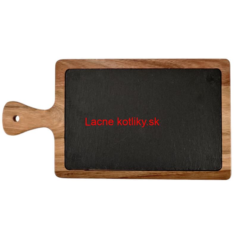 Servírovací podnos s bridlicovou doskou a rukoväťou z akáciového dreva 26 x 18 cm
