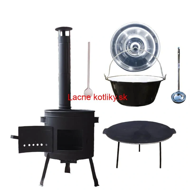 Smaltovaný kotlík 30 L + liatinová panvica 45 cm + nízka žiaruvzdorná kotlina 42 cm PLUS 600