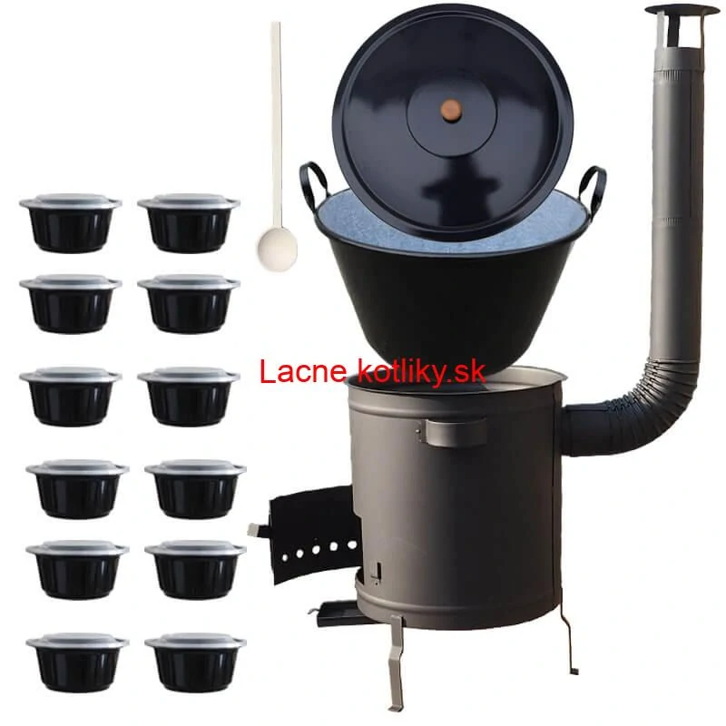 Smaltovaný kotol 60 L + hrubostenná kotlina 53 cm (2 mm) STRONG PLUS 600 + misky 12 ks