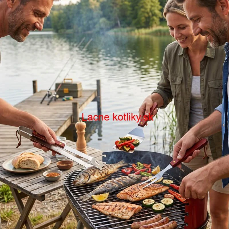Grilovacie náradie BBQ – súprava 3 ks, nerez a drevo, 33 cm