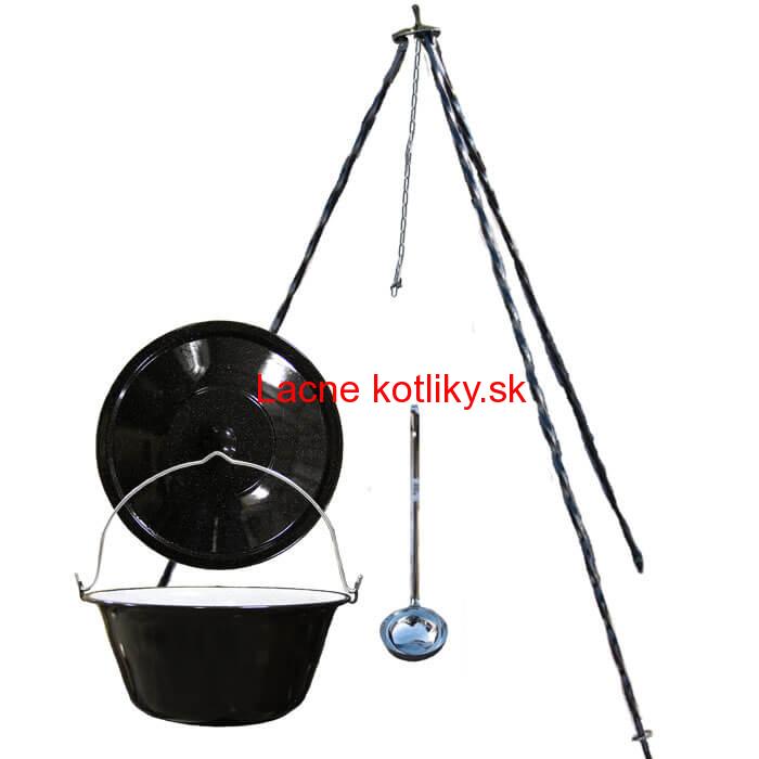 Smaltovaný kotlík 30 L + pokrievka + teleskopická trojnožka 1,40 m