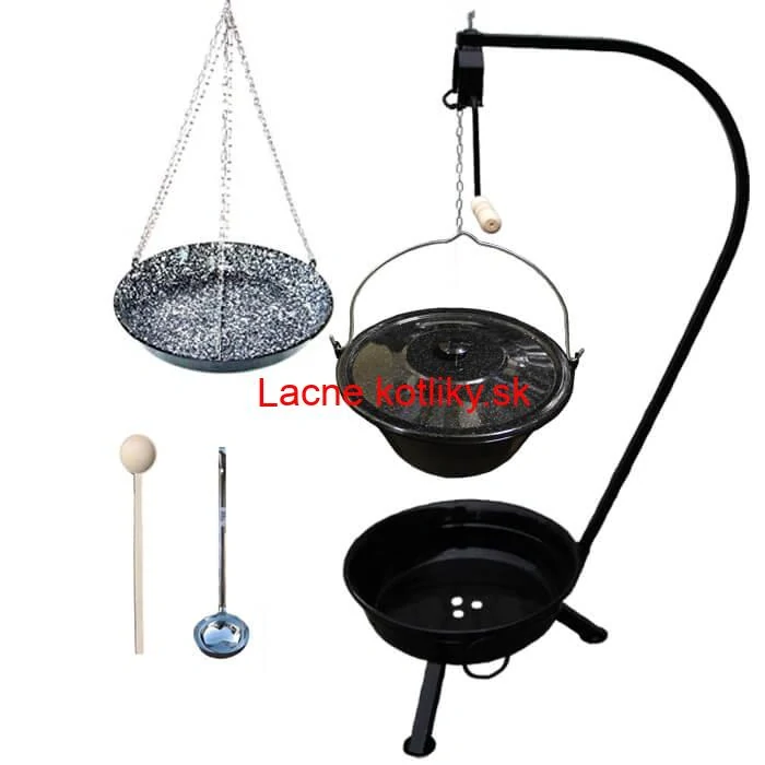 Smaltovaný kotlík 25 L (1,2 mm) + smaltovaná panvica + prenosné ohnisko