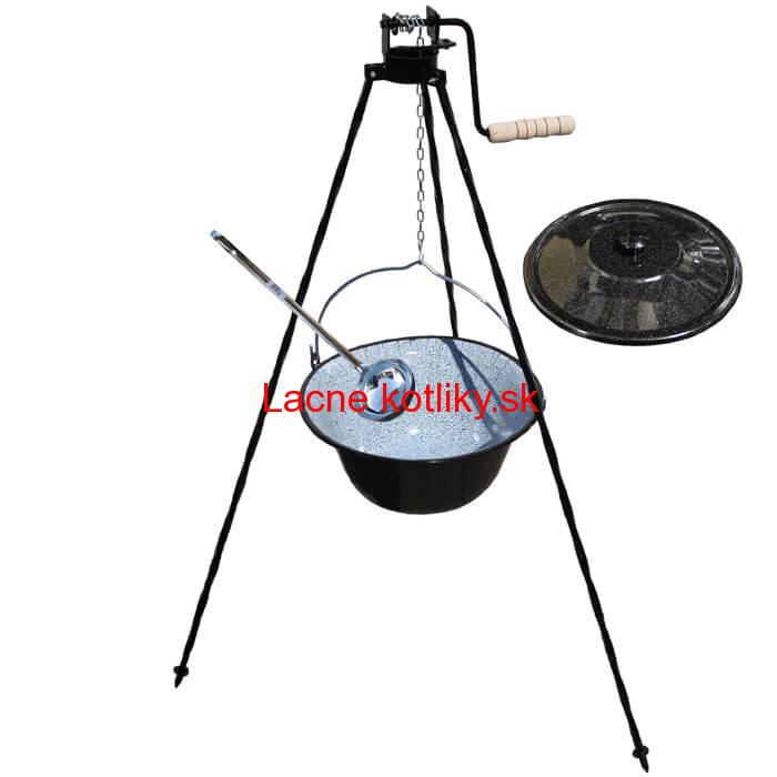 Smaltovaný kotlík 13 L + pokrievka + stojan s kladkou VAR