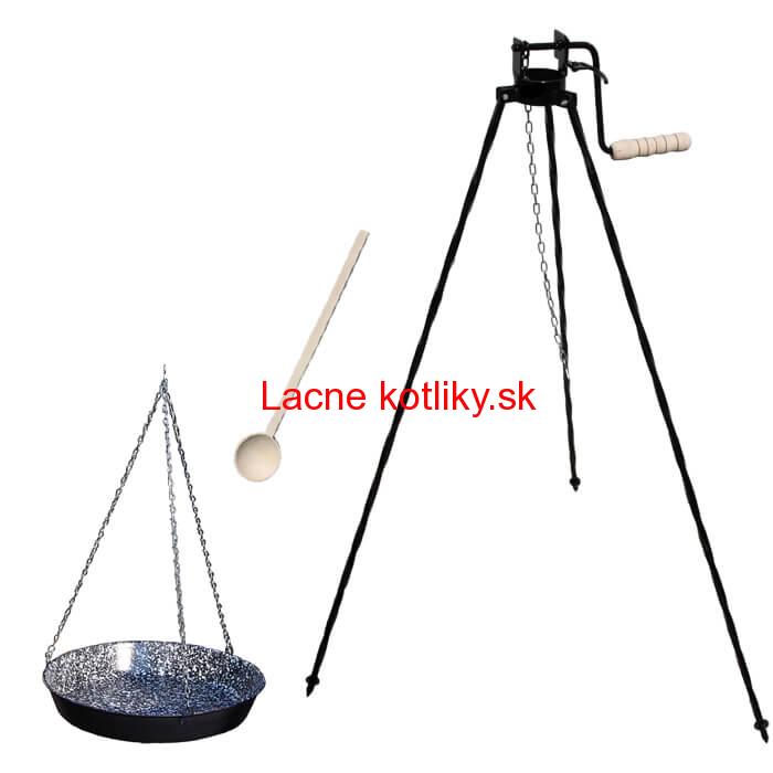 Smaltovaná panvica s retiazkou 42 cm + trojnožka s poistnou kladkou a vareška GRILL