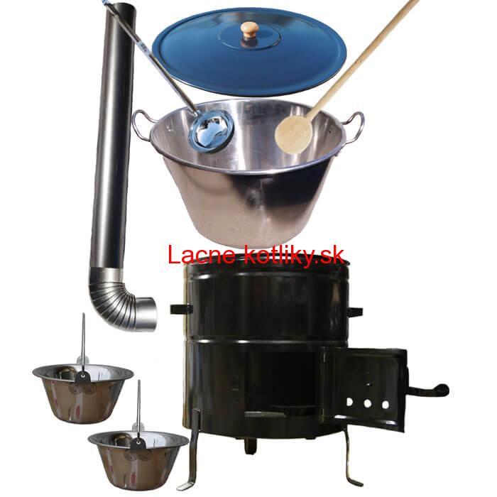 Zabíjačkový nerezový kotol 80 L, kovová kotlina 58 cm, smaltovaná pokrievka + 2 servírovacie antikorové kotlíky zdarma