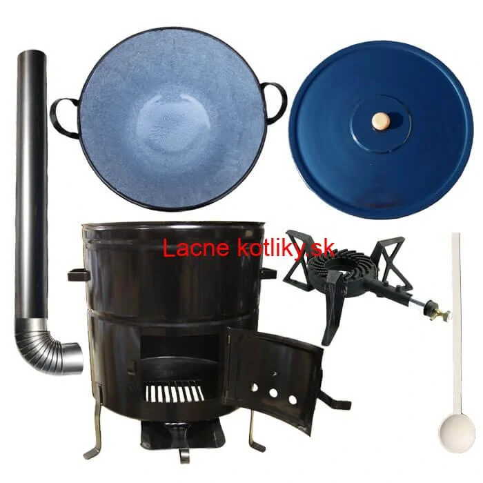 Zabíjačkový smaltovaný kotol 60 L + kovová kotlina 53 cm + horák 7 kW + dymovod