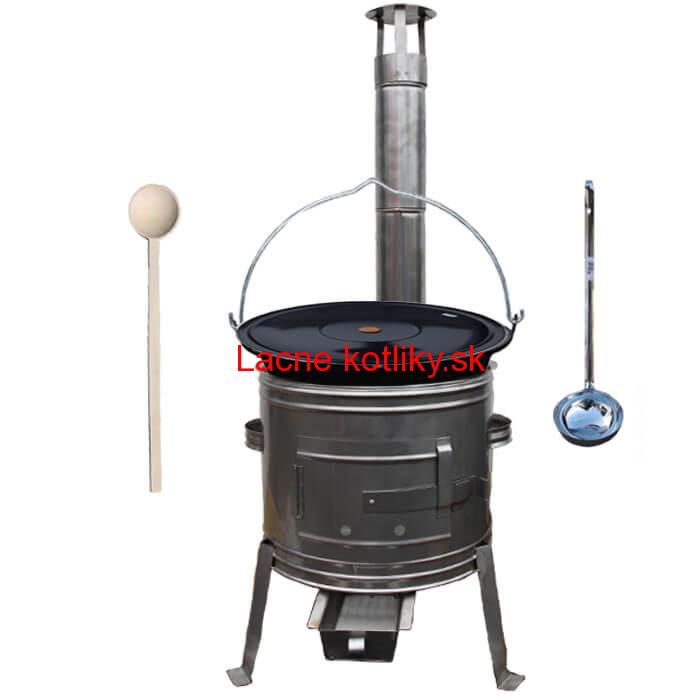 Smaltovaný kotlík 30 L (1,2 mm) + nerezová kotlina 45 cm + vareška a naberačka TOPLUX