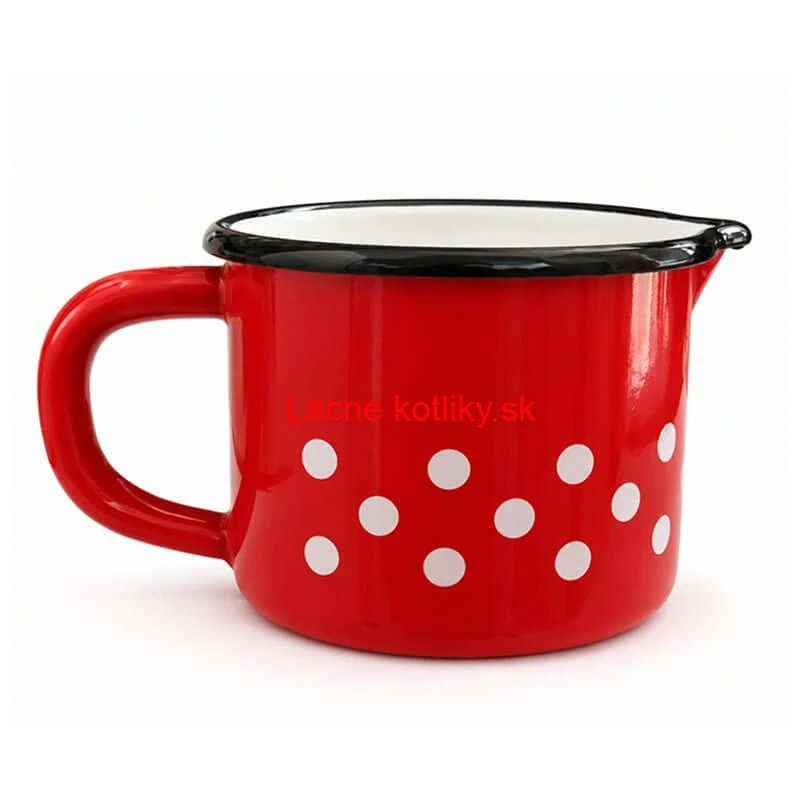 Červený smaltovaný hrnček s bielymi bodkami 0,6 l